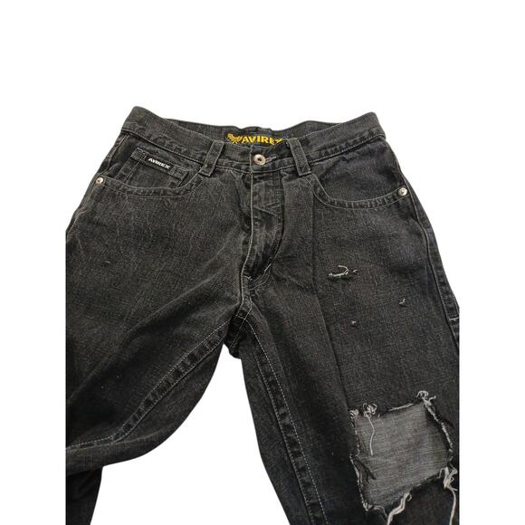Vtg Avirex Jeans Mens 34x30 (28) Black Y2K Baggy Wide Leg Distressed - Picture 1 of 8